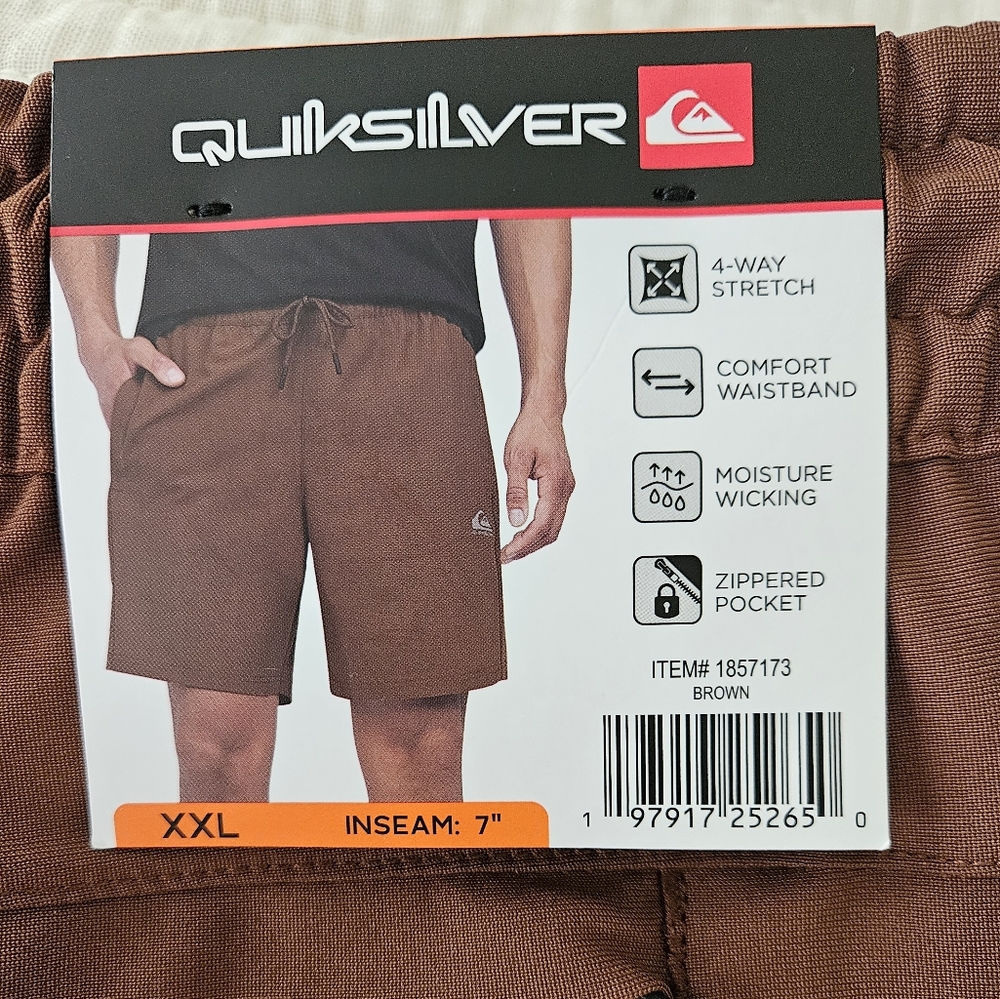 Quiksilver Men's Comfort Stretch Dry Flight Active Short, Brown, XXL NWT